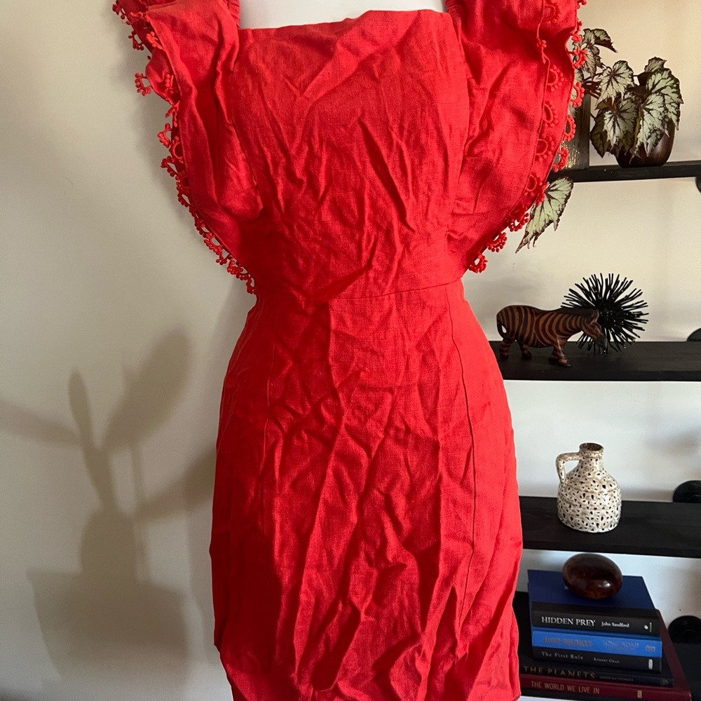 FARM Rio Red Sheath Dress with Flutter Sleeves